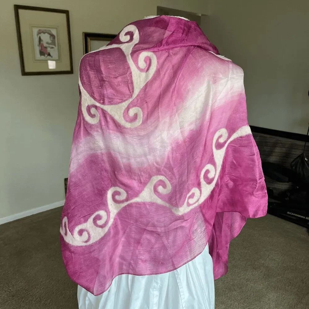Silk Nuno Felt Scarf Hand Felted Wool Sheer Wrap Boho Festival Art Shawl